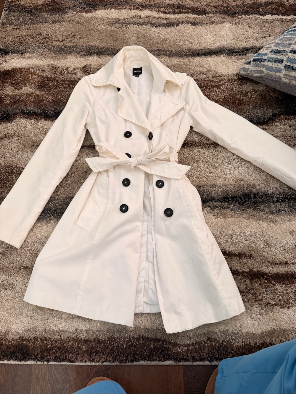 Express Cream Double-Breasted Trench Coat with Belt